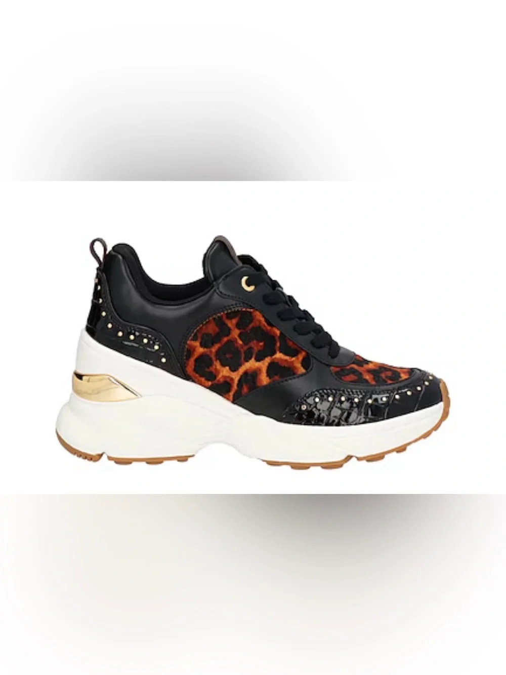 Michael Kors Katrina Wedge Mixed Media Black & Leopard Print Platform Sneaker 6